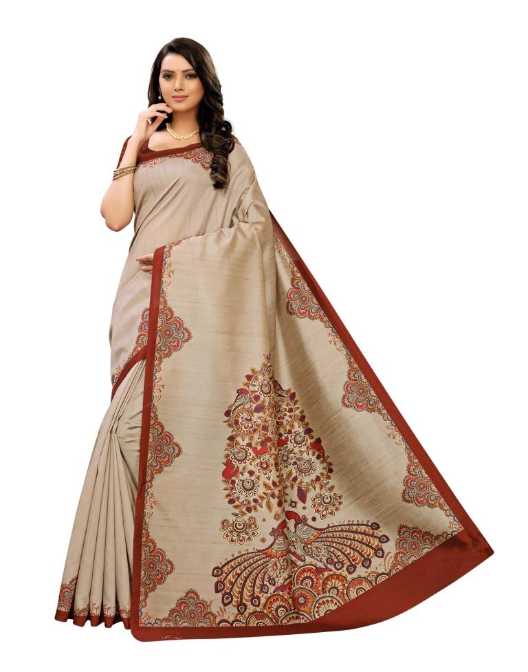 Warm Beige Coloured Digital Printed Silk Saree | SLV1536S101