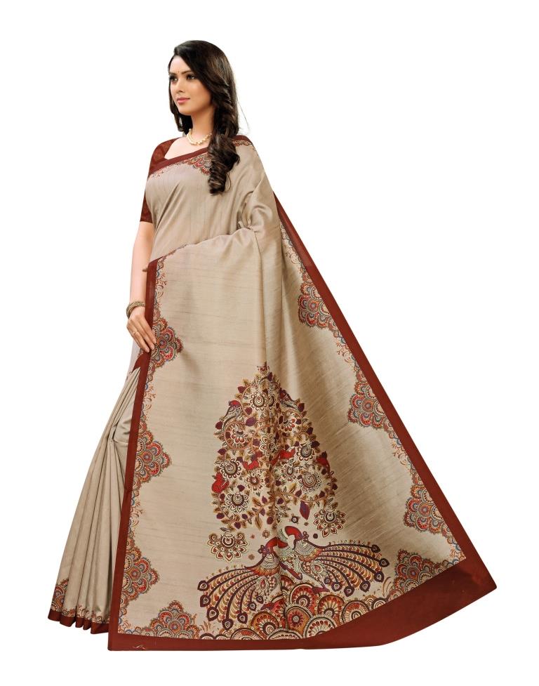 Warm Beige Coloured Digital Printed Silk Saree | SLV1536S101