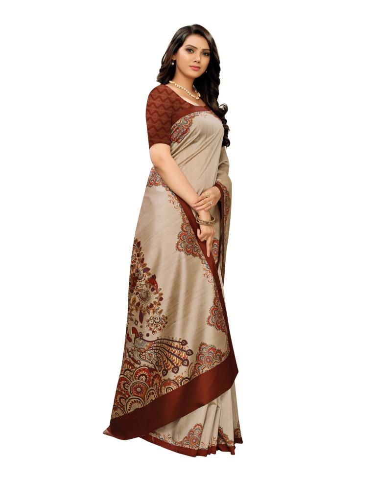 Warm Beige Coloured Digital Printed Silk Saree | SLV1536S101