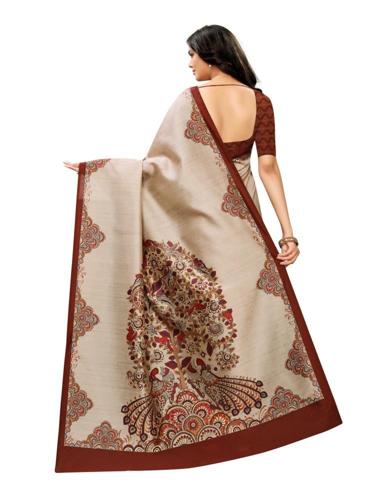 Warm Beige Coloured Digital Printed Silk Saree | SLV1536S101