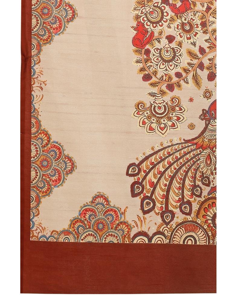 Warm Beige Coloured Digital Printed Silk Saree | SLV1536S101