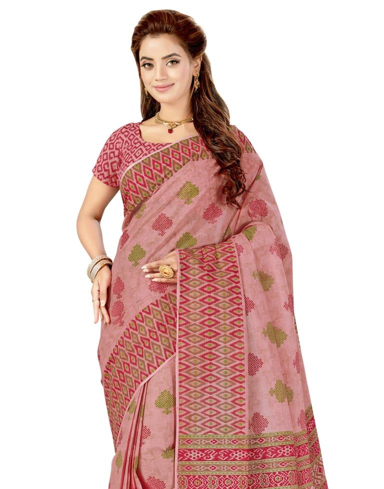 Rose Pink Coloured Printed Cotton Saree | SLV1547S47