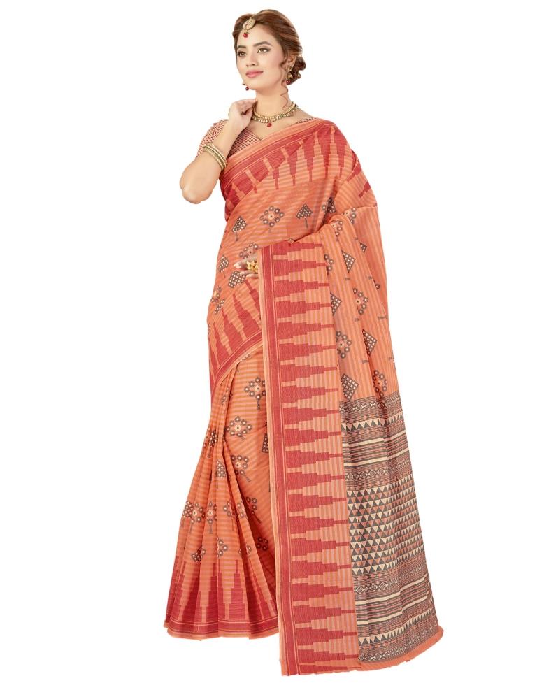 Orange Coloured Printed Cotton Saree | SLV1547S52