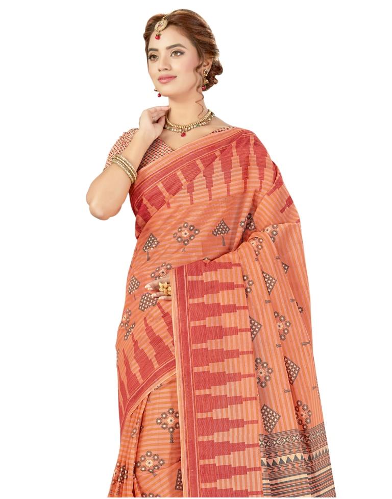 Orange Coloured Printed Cotton Saree | SLV1547S52