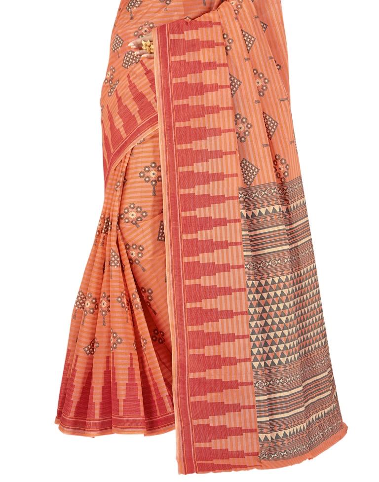 Orange Coloured Printed Cotton Saree | SLV1547S52
