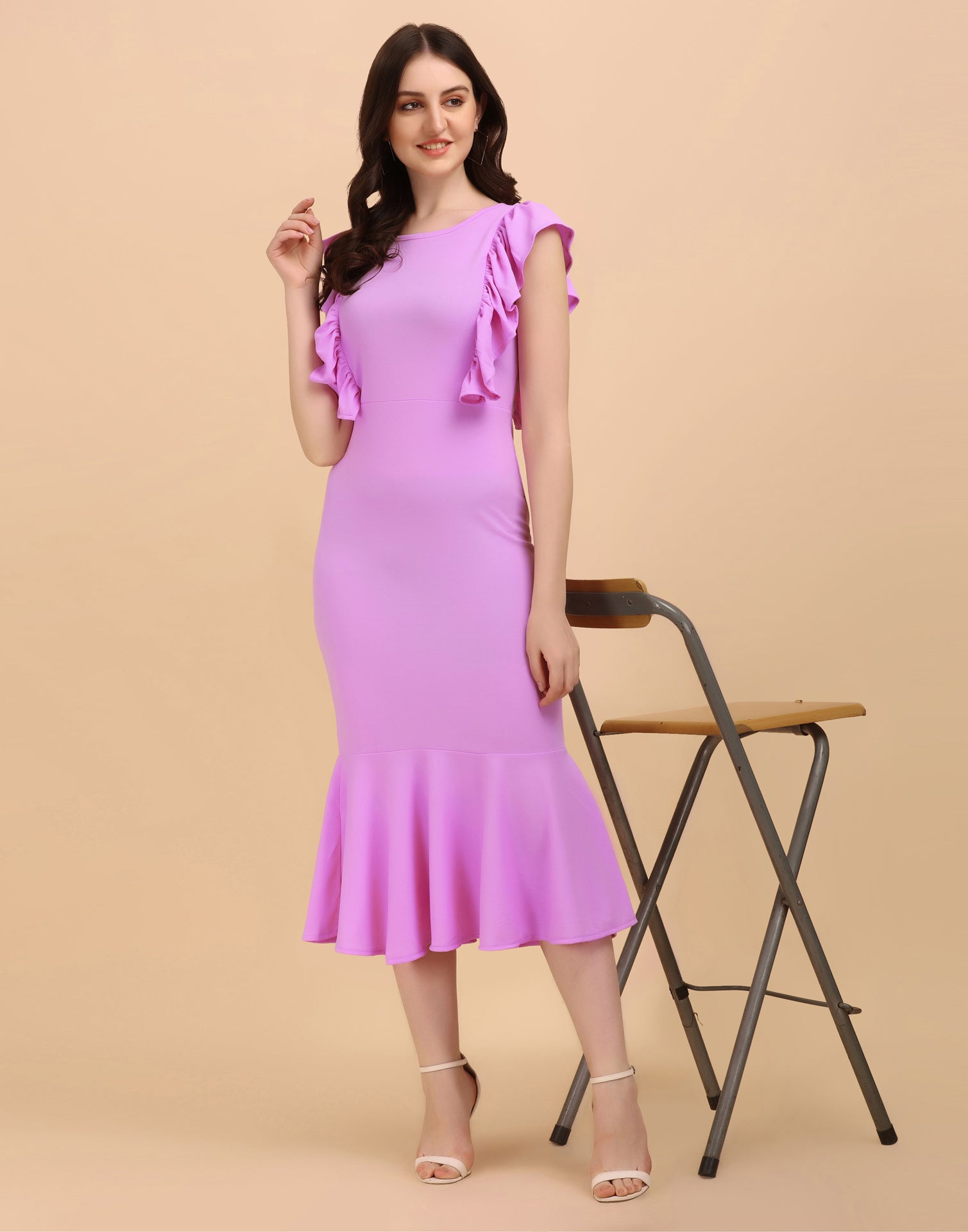 Lavender Ruffel Bodycon Dress
