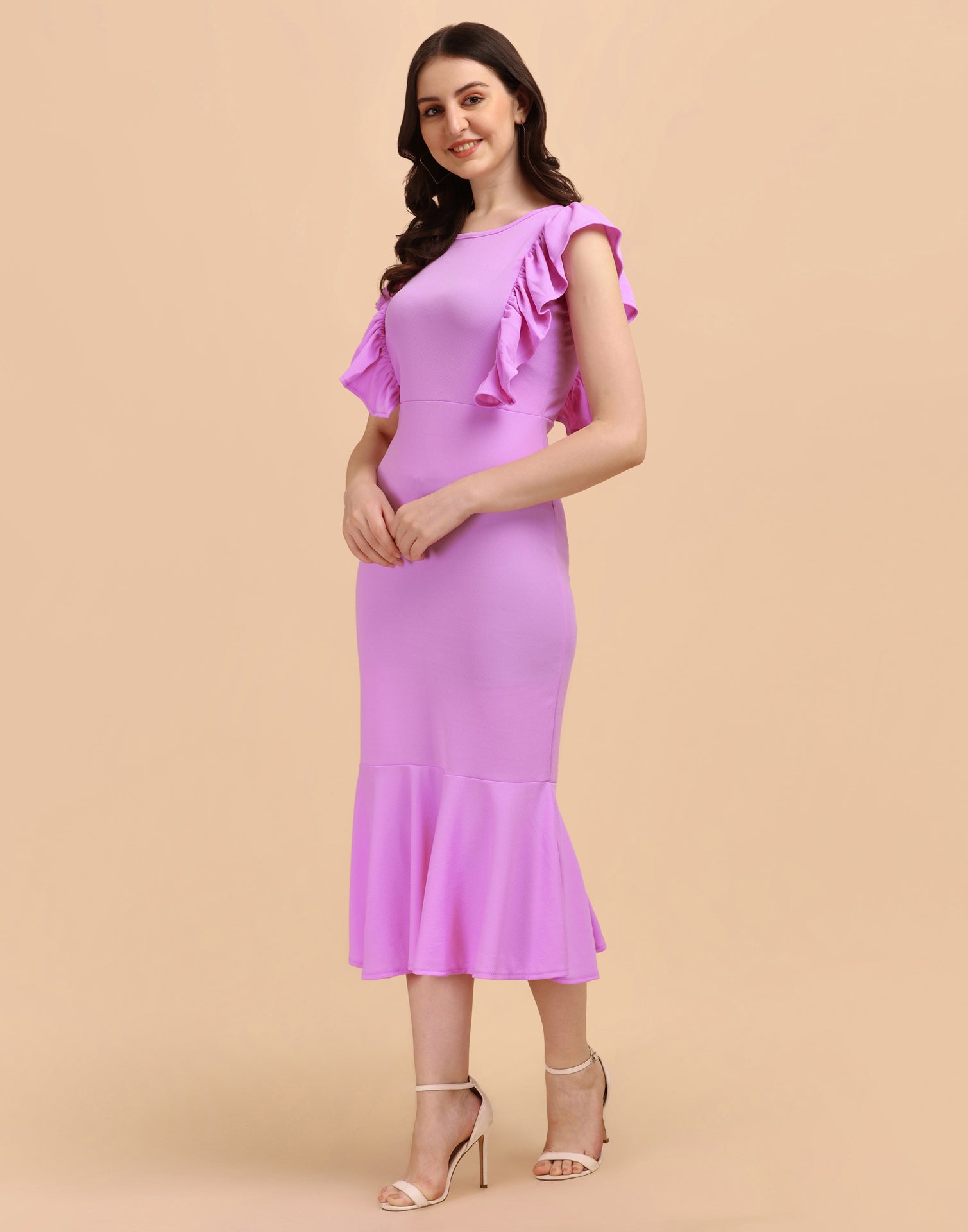 Lavender Ruffel Bodycon Dress