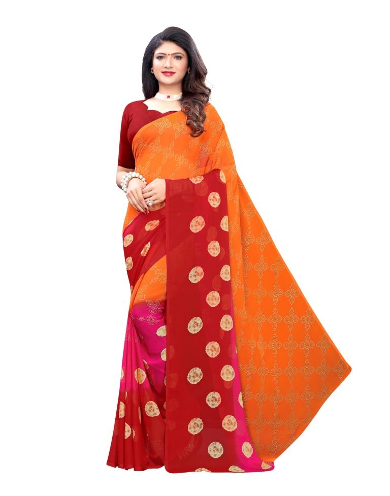 Orange Coloured Printed Chiffon Saree | SLV1597S132