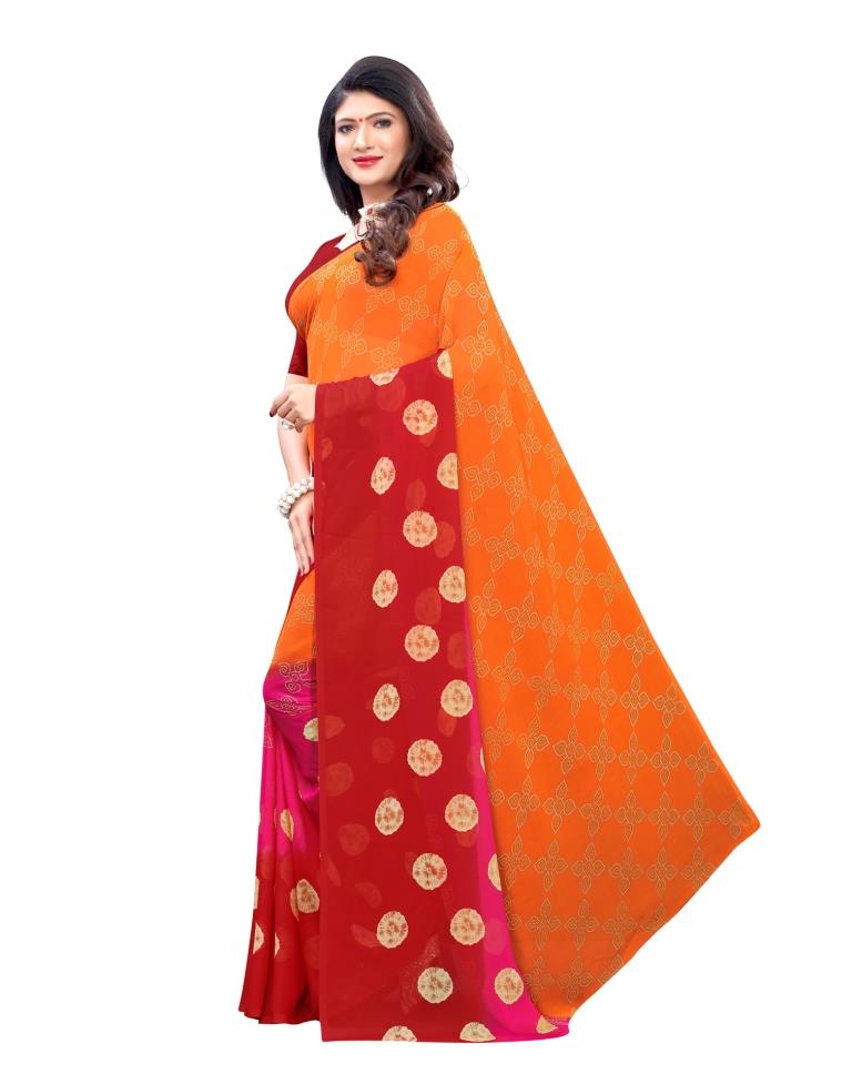 Orange Coloured Printed Chiffon Saree | SLV1597S132
