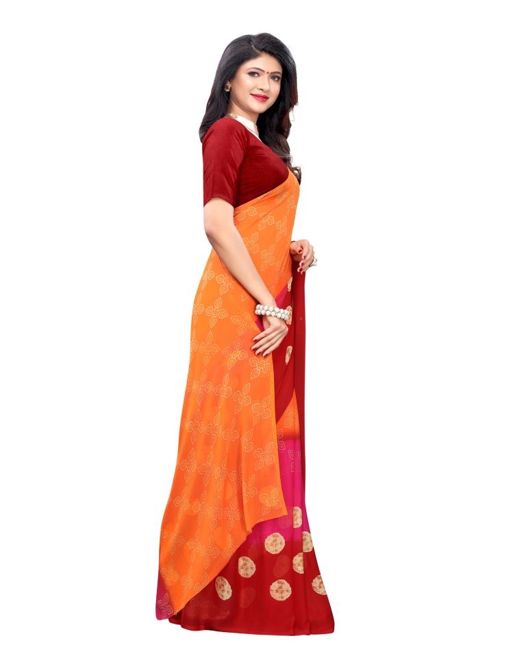 Orange Coloured Printed Chiffon Saree | SLV1597S132