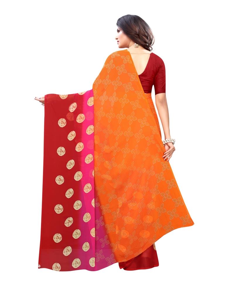 Orange Coloured Printed Chiffon Saree | SLV1597S132