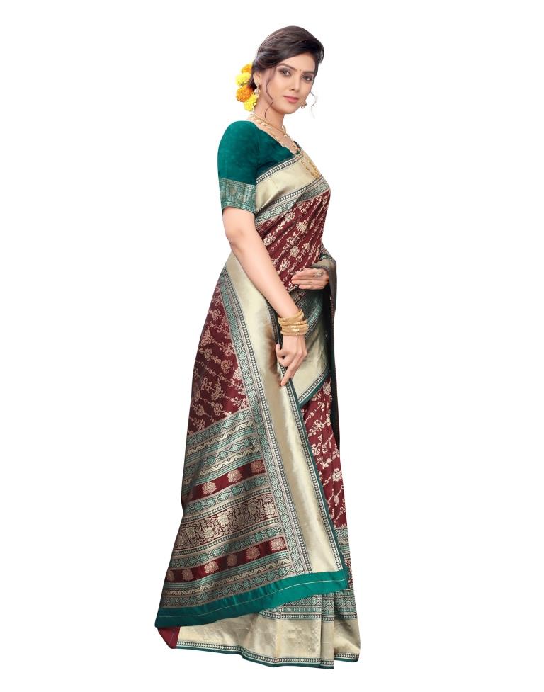 Brown Coloured Jacquard Silk Saree | SLV1604S108