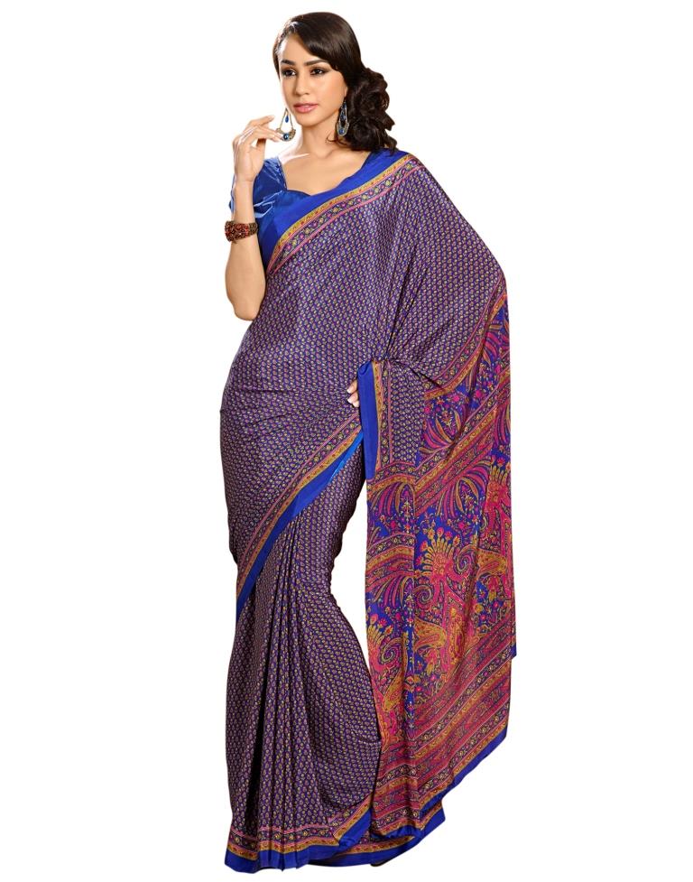 Blue Coloured Printed Silk Saree | SLV1653S364