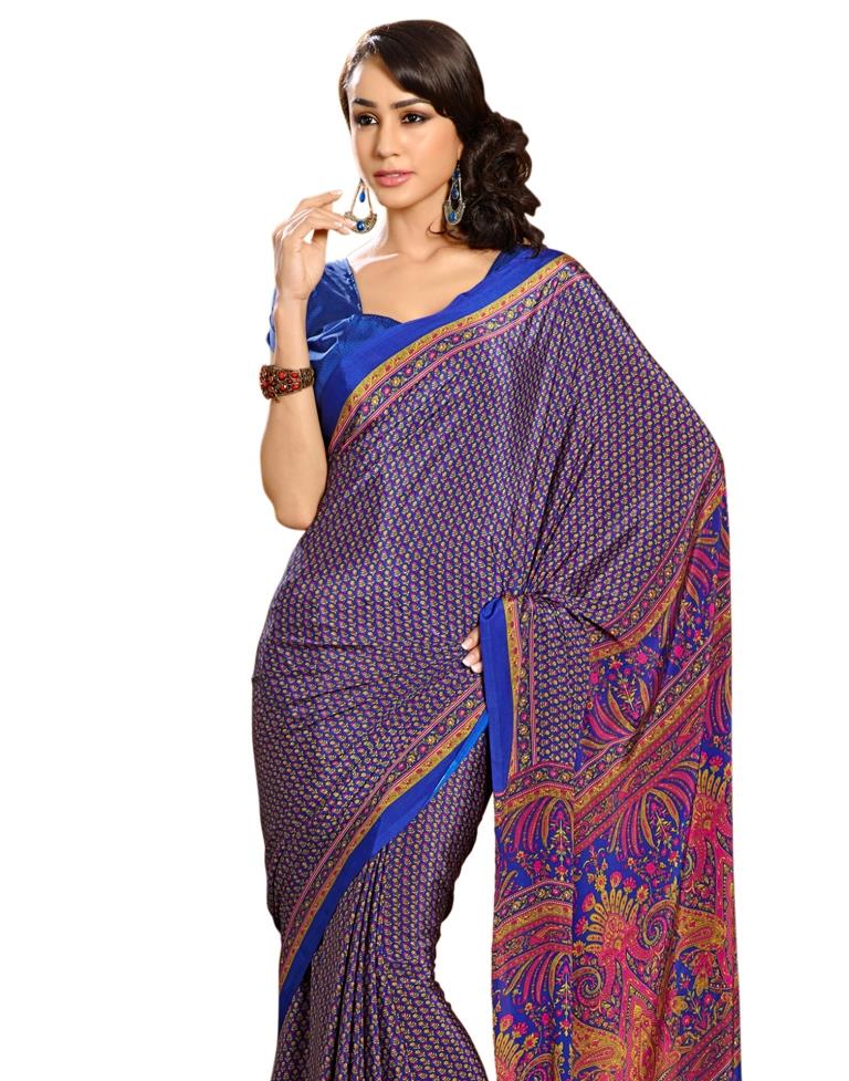 Blue Coloured Printed Silk Saree | SLV1653S364
