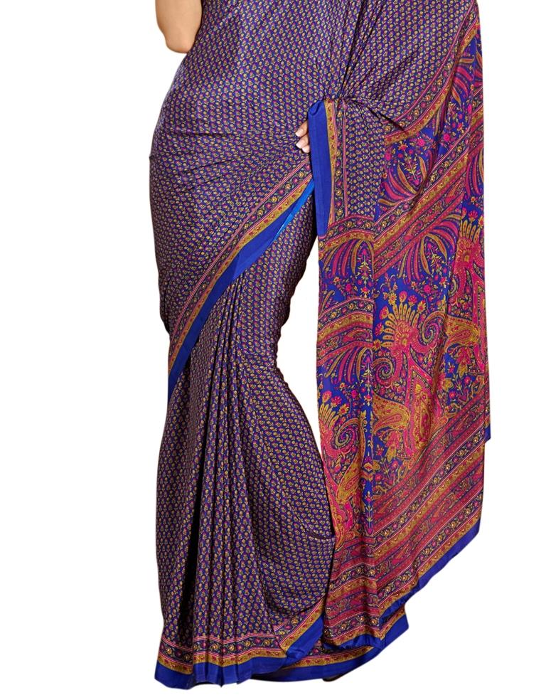 Blue Coloured Printed Silk Saree | SLV1653S364