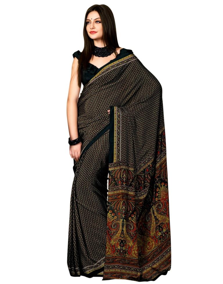 Black Coloured Printed Silk Saree | SLV1653S366