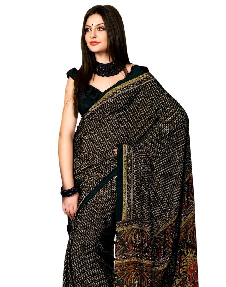 Black Coloured Printed Silk Saree | SLV1653S366