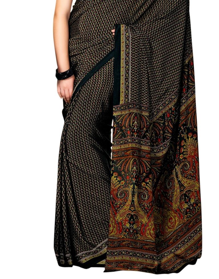 Black Coloured Printed Silk Saree | SLV1653S366