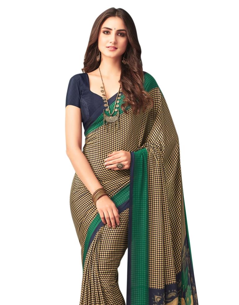 Navy Blue Coloured Printed Silk Saree | SLV1653S379
