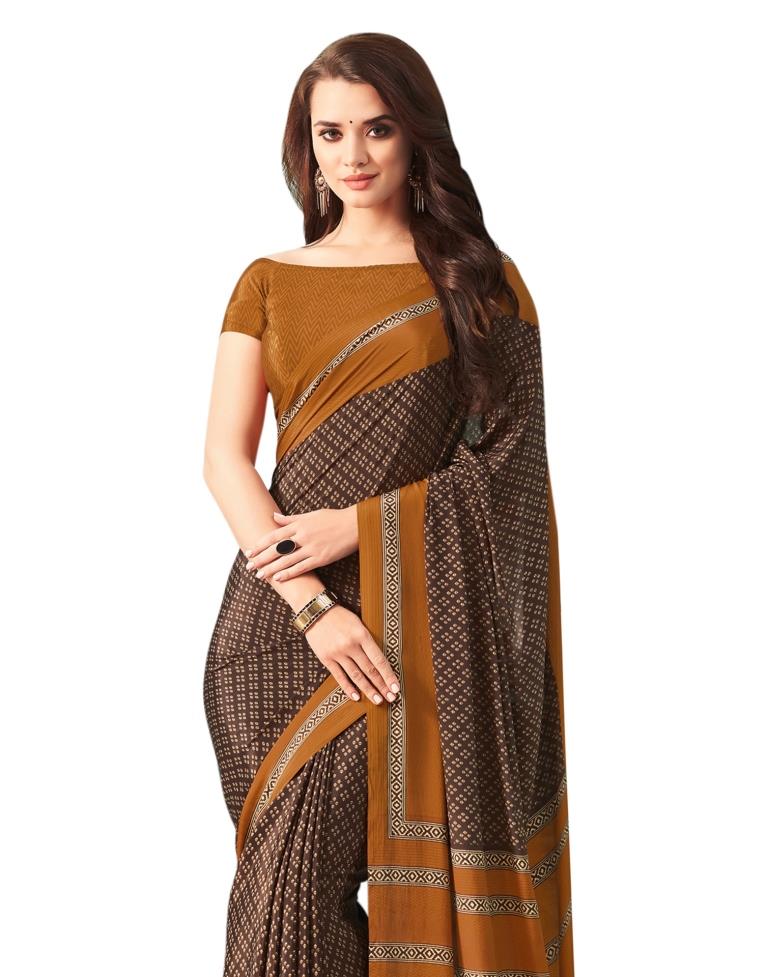 Brown Coloured Printed Silk Saree | SLV1653S381