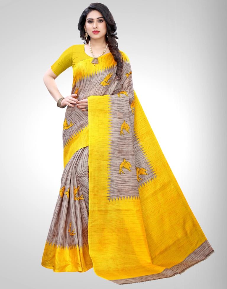 Grey Coloured Printed Silk Saree | SLV1790S478