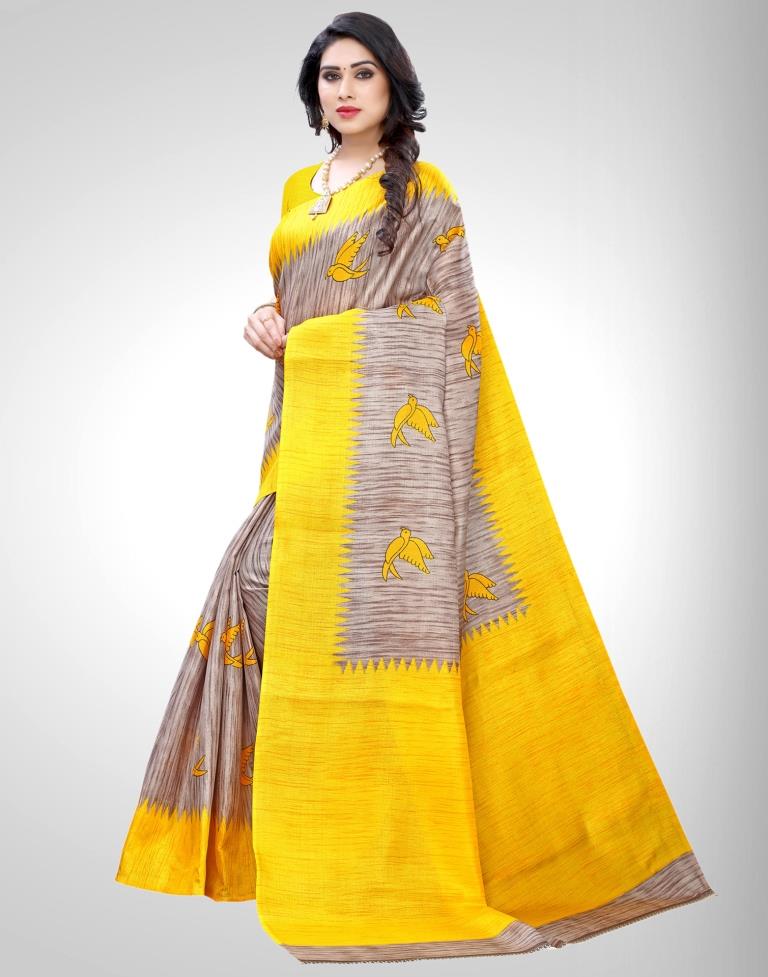 Grey Coloured Printed Silk Saree | SLV1790S478