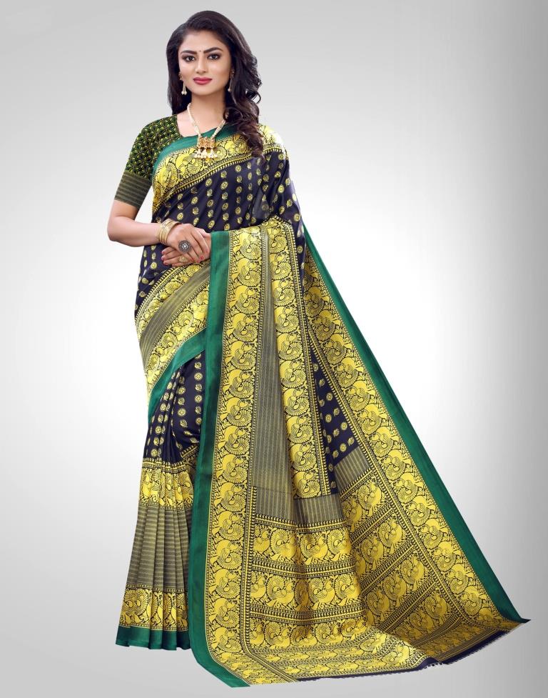 Navy Blue Coloured Printed Silk Saree | SLV1840S344