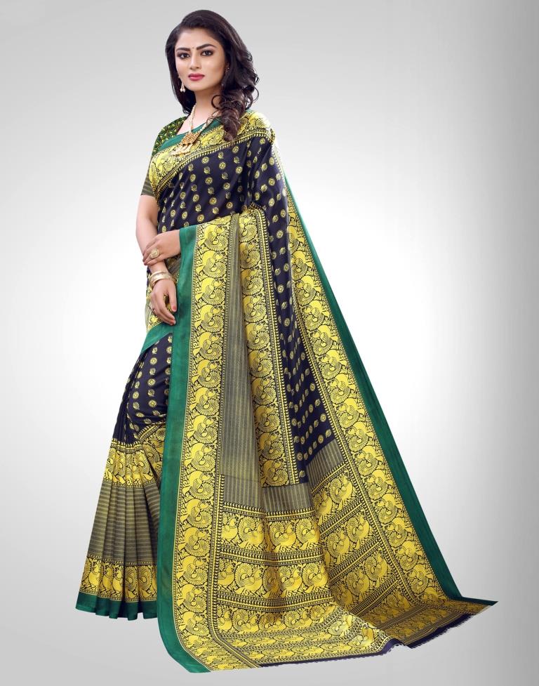 Navy Blue Coloured Printed Silk Saree | SLV1840S344