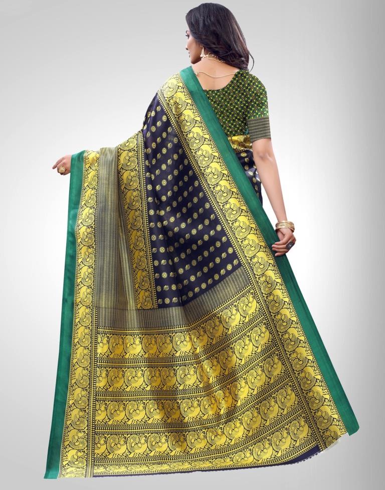 Navy Blue Coloured Printed Silk Saree | SLV1840S344