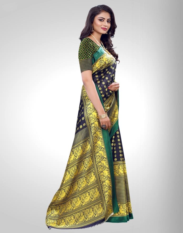 Navy Blue Coloured Printed Silk Saree | SLV1840S344