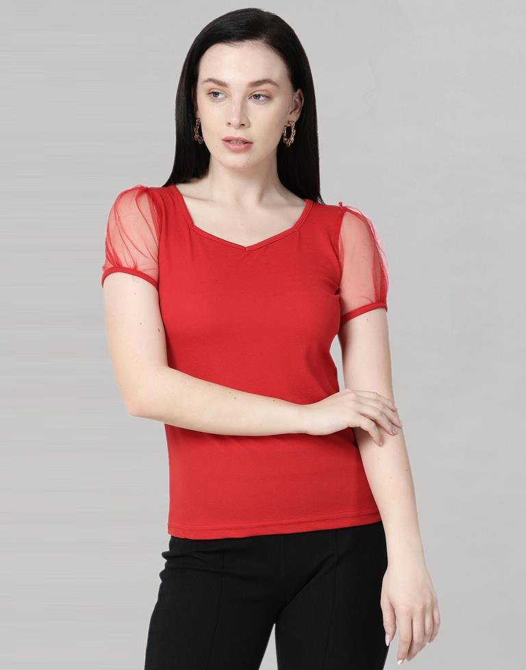 Red coloured Knitted Lycra Top | SLV185TK2943