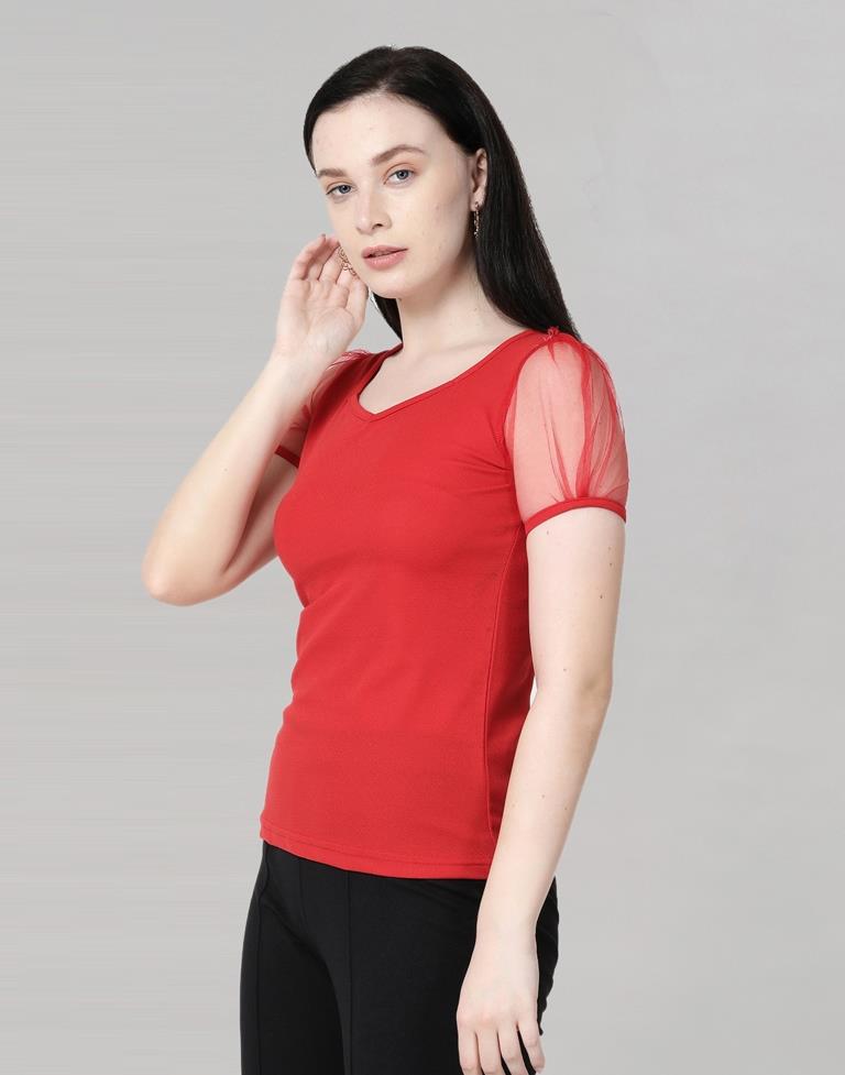 Red coloured Knitted Lycra Top | SLV185TK2943