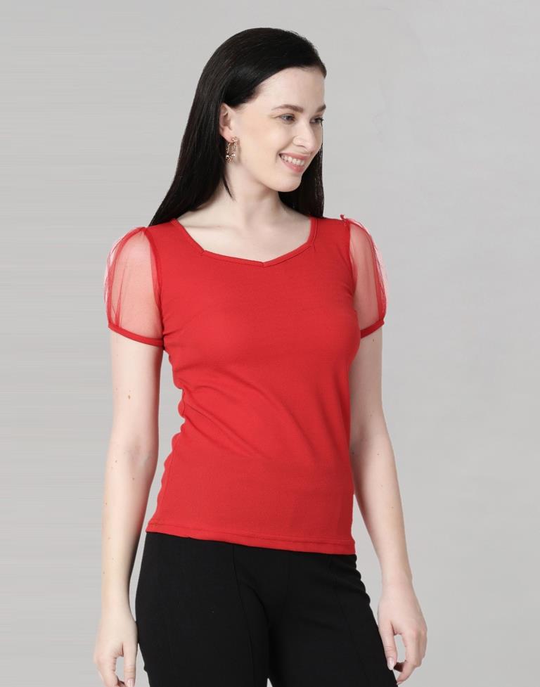 Red coloured Knitted Lycra Top | SLV185TK2943