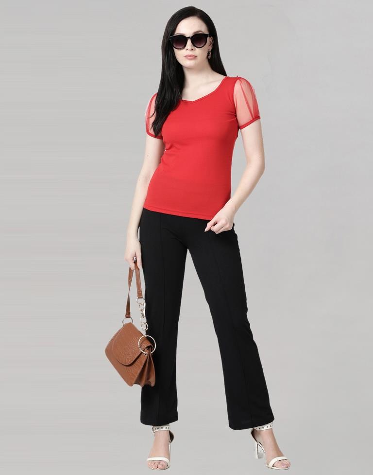 Red coloured Knitted Lycra Top | SLV185TK2943