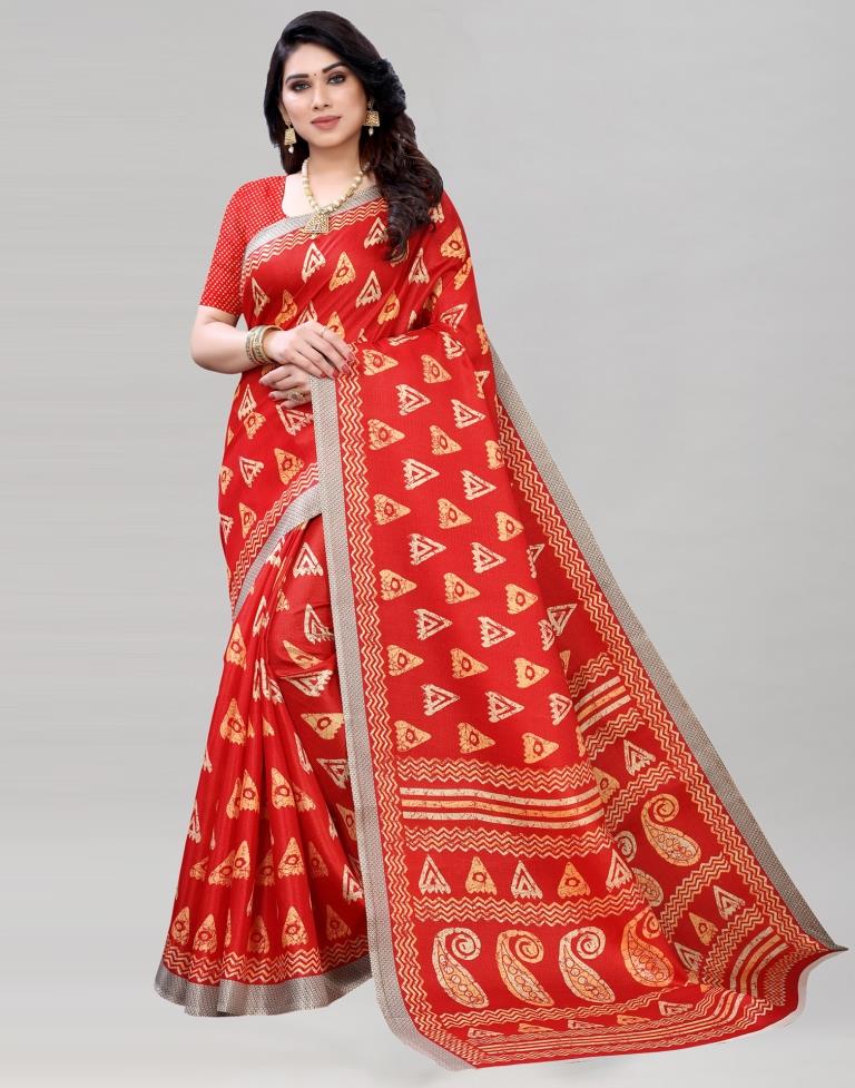Red Coloured Printed Silk Saree | SLV1873S389