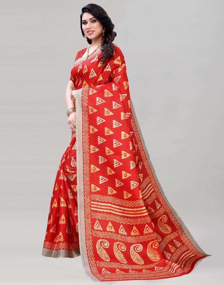 Red Coloured Printed Silk Saree | SLV1873S389