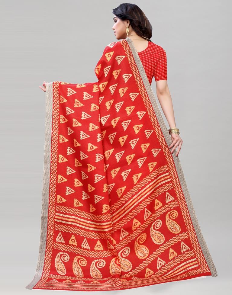 Red Coloured Printed Silk Saree | SLV1873S389