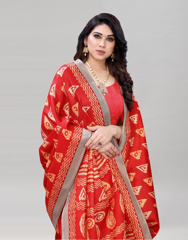 Red Coloured Printed Silk Saree | SLV1873S389