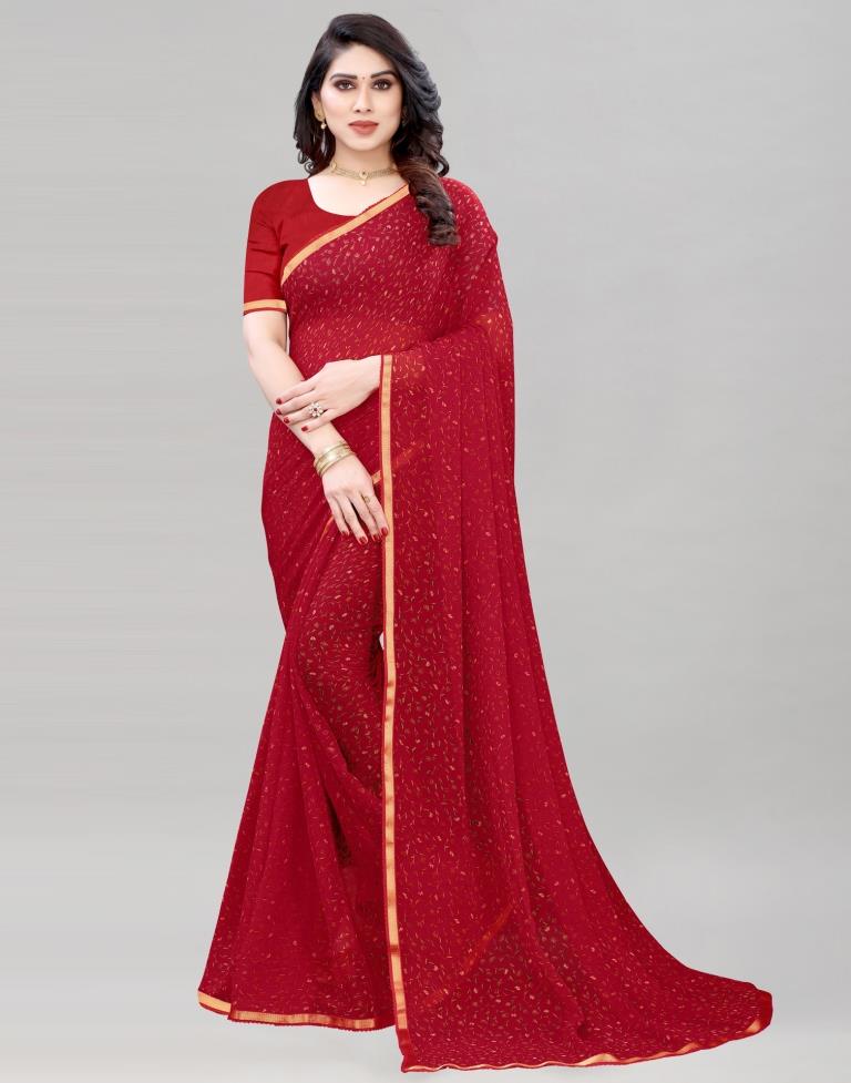 Red Coloured Printed Chiffon Saree | SLV1882S102