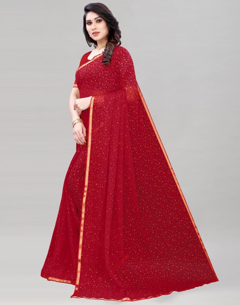 Red Coloured Printed Chiffon Saree | SLV1882S102