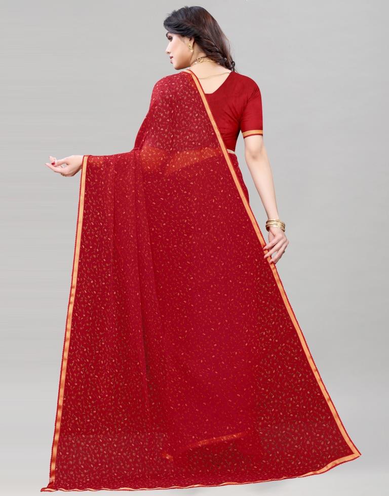 Red Coloured Printed Chiffon Saree | SLV1882S102