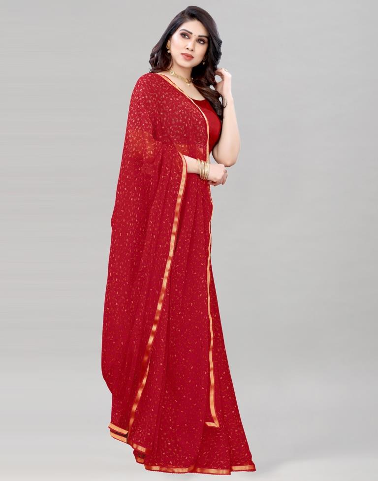 Red Coloured Printed Chiffon Saree | SLV1882S102