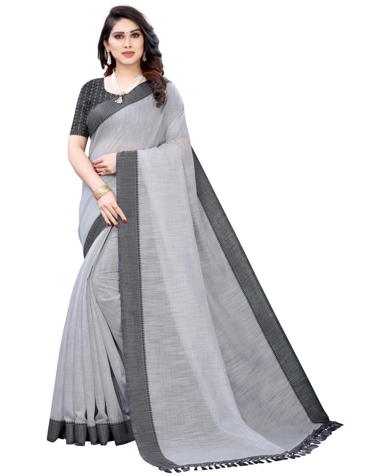 Grey Coloured Woven Cotton Saree | SLV1887S123