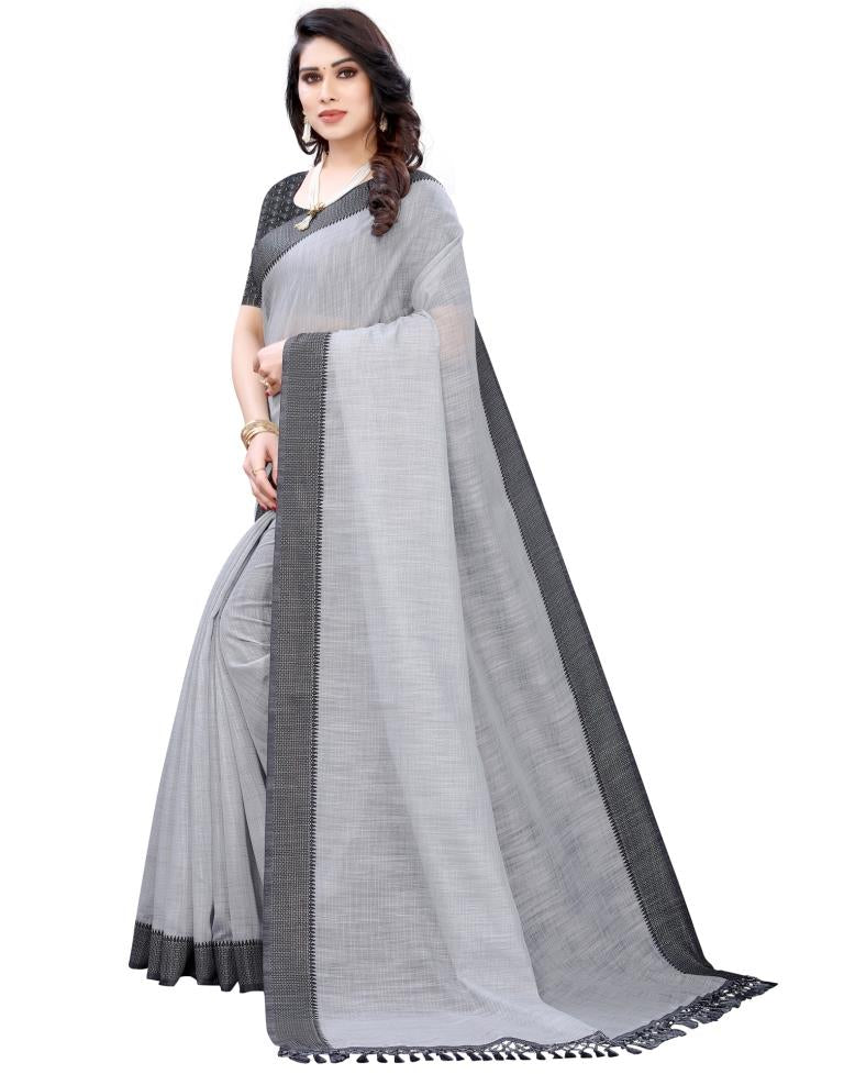 Grey Coloured Woven Cotton Saree | SLV1887S123