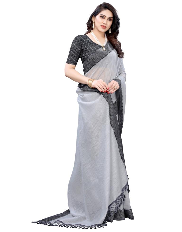 Grey Coloured Woven Cotton Saree | SLV1887S123