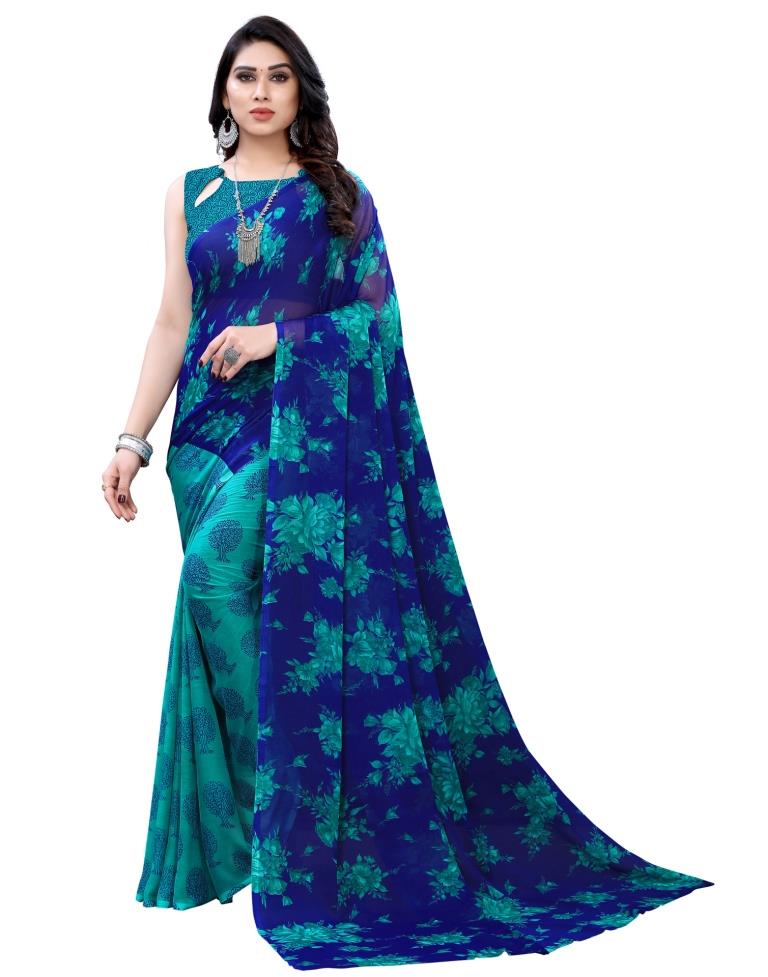 Blue Coloured Printed Chiffon Saree | SLV1891S235