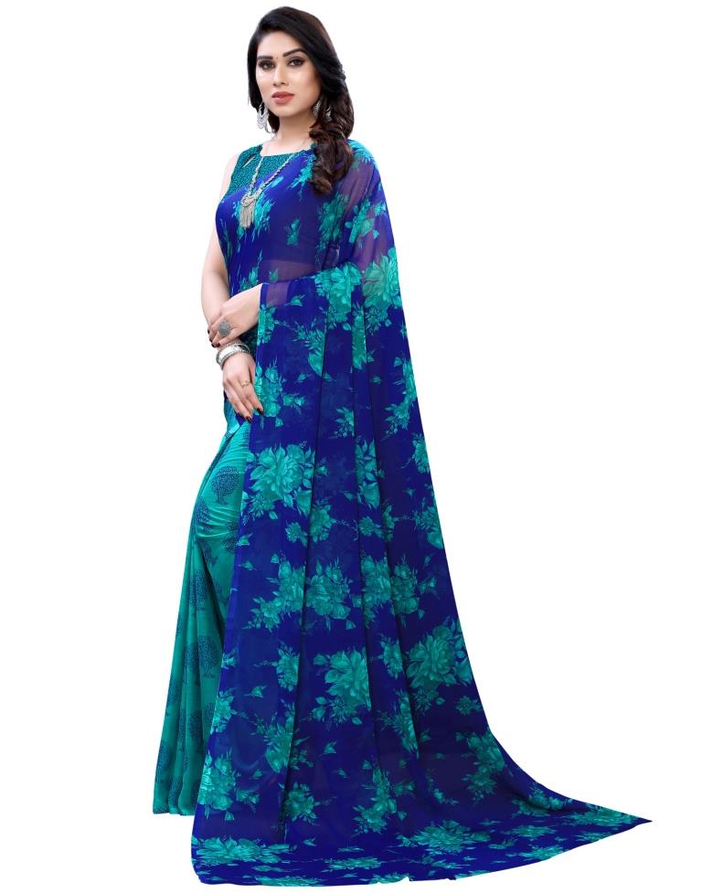 Blue Coloured Printed Chiffon Saree | SLV1891S235