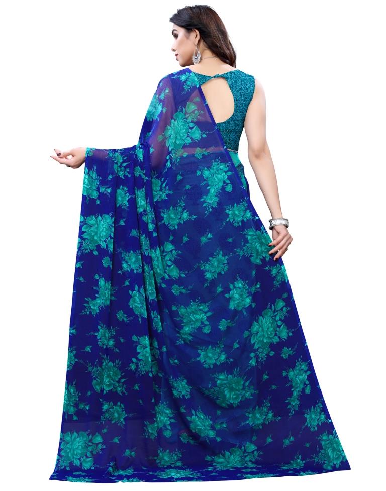 Blue Coloured Printed Chiffon Saree | SLV1891S235