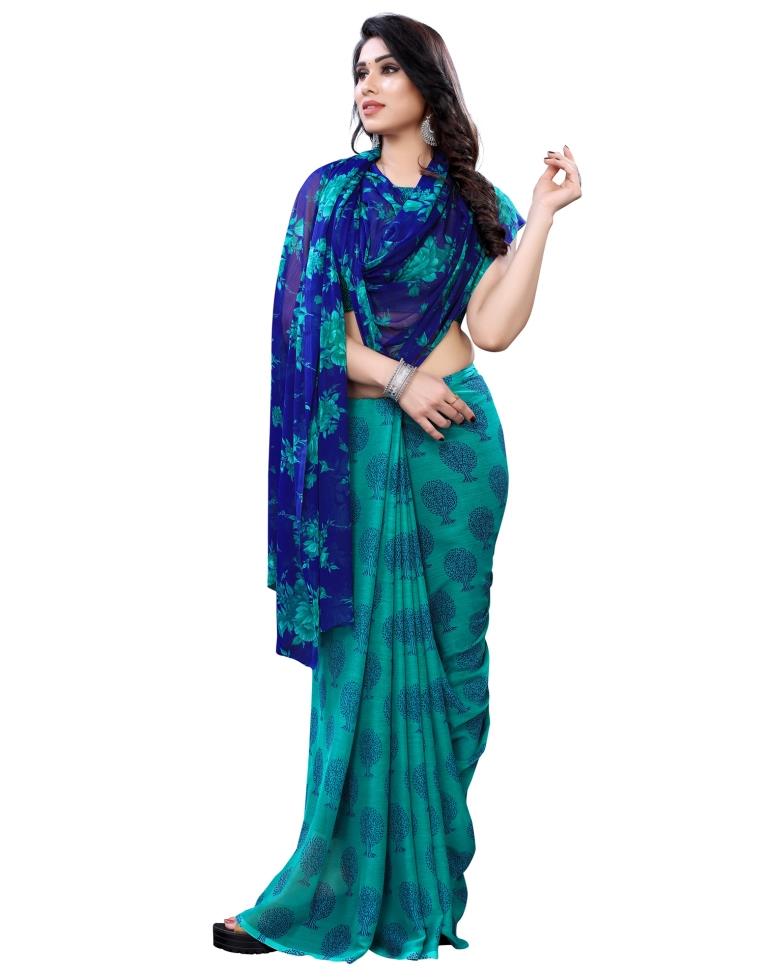 Blue Coloured Printed Chiffon Saree | SLV1891S235