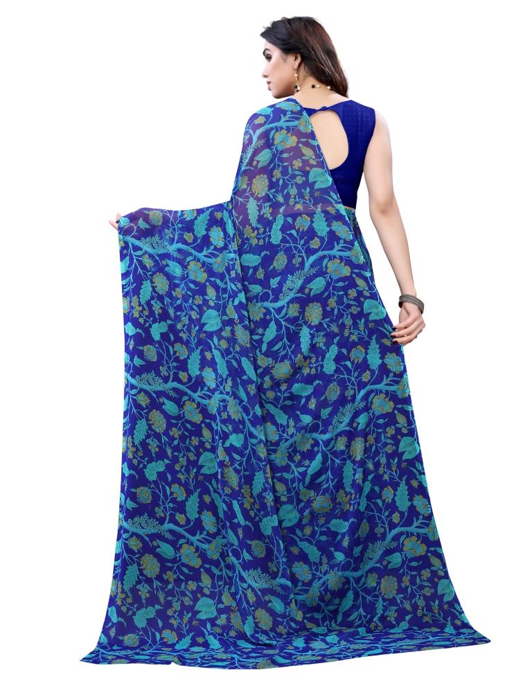 Royal Blue Coloured Printed Chiffon Saree | SLV1891S241